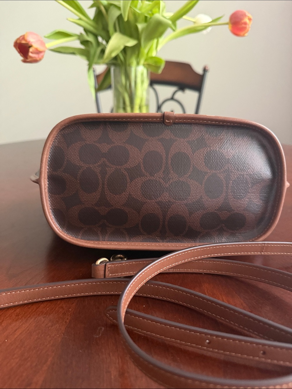 Coach Taxi Tote 21 Signature Canvas Satchel with Tan Leather Trim - Picture 3 of 5